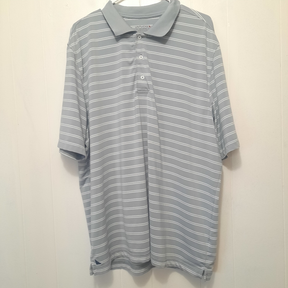 UNTUCKit Gray Striped Polo Shirt